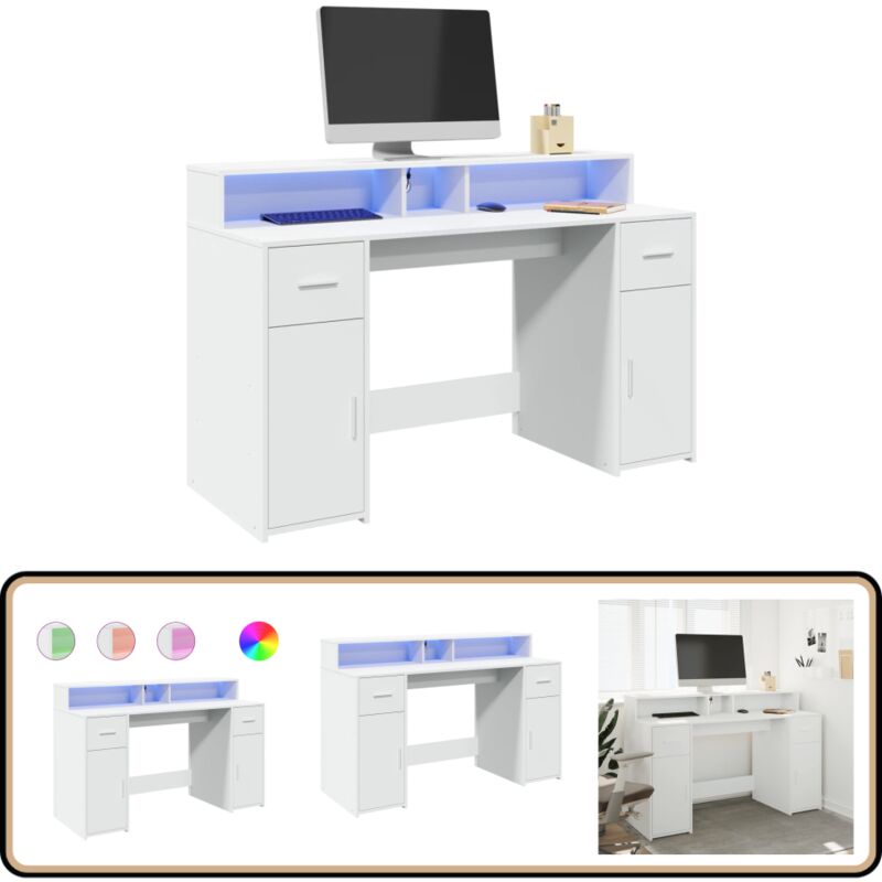 Vidaxl - Bureau avec lumières led blanc 140x55x91 cm bois d'ingénierie