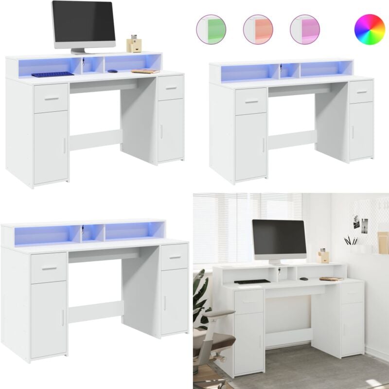 Vidaxl - Bureau avec lumières led blanc 140x55x91 cm bois d'ingénierie
