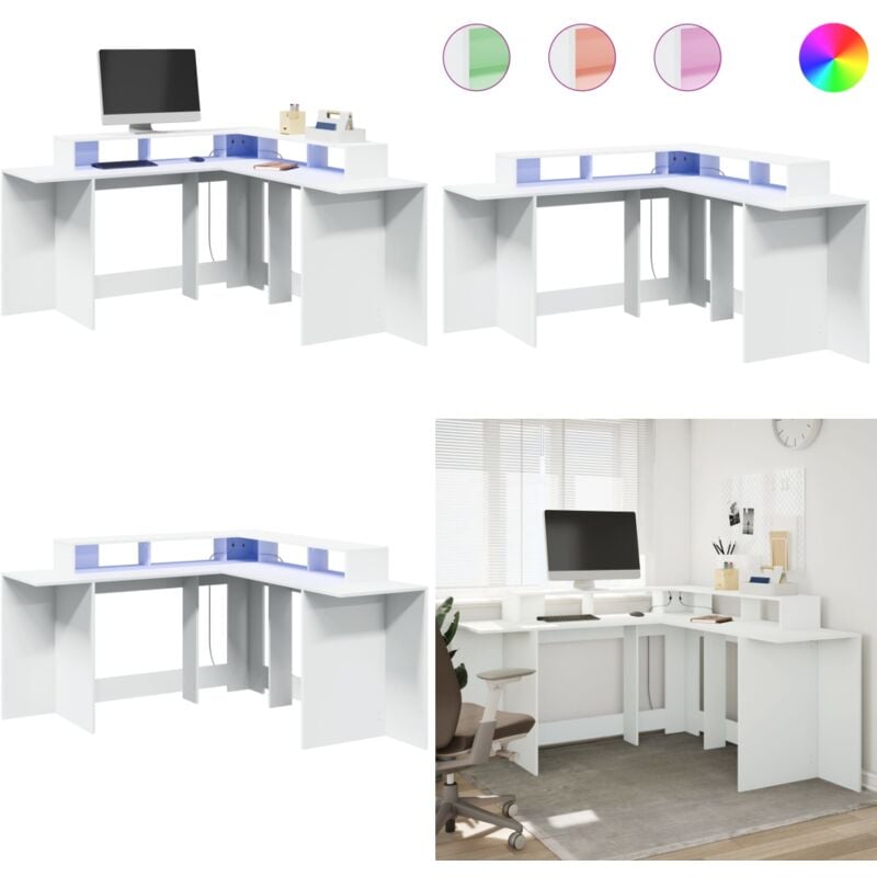 Vidaxl - Bureau avec lumières led blanc 152x152x91 cm bois d'ingénierie