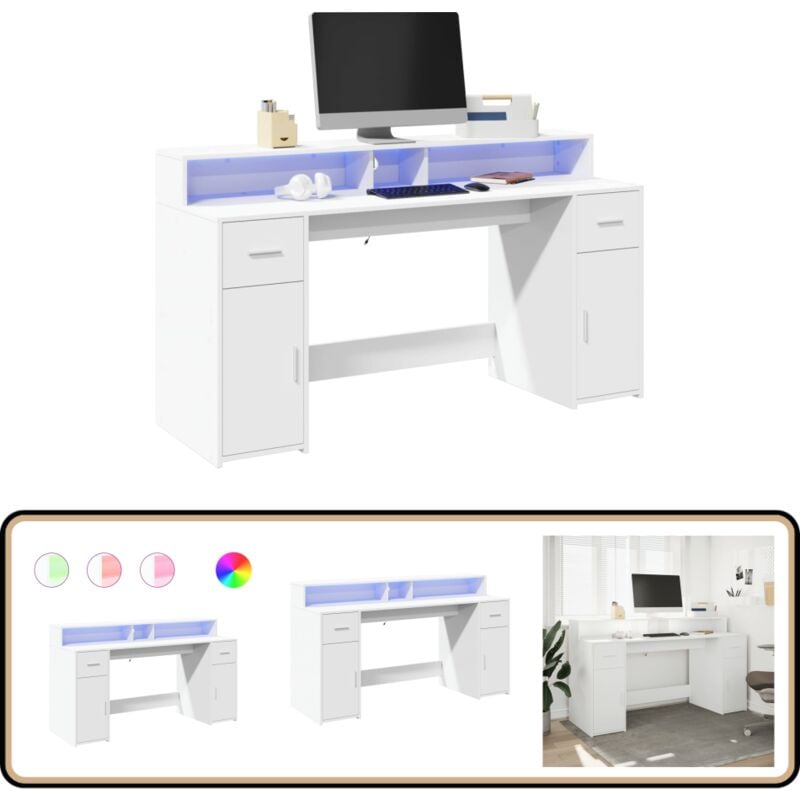 Vidaxl - Bureau avec lumières led blanc 160x55x91 cm bois d'ingénierie
