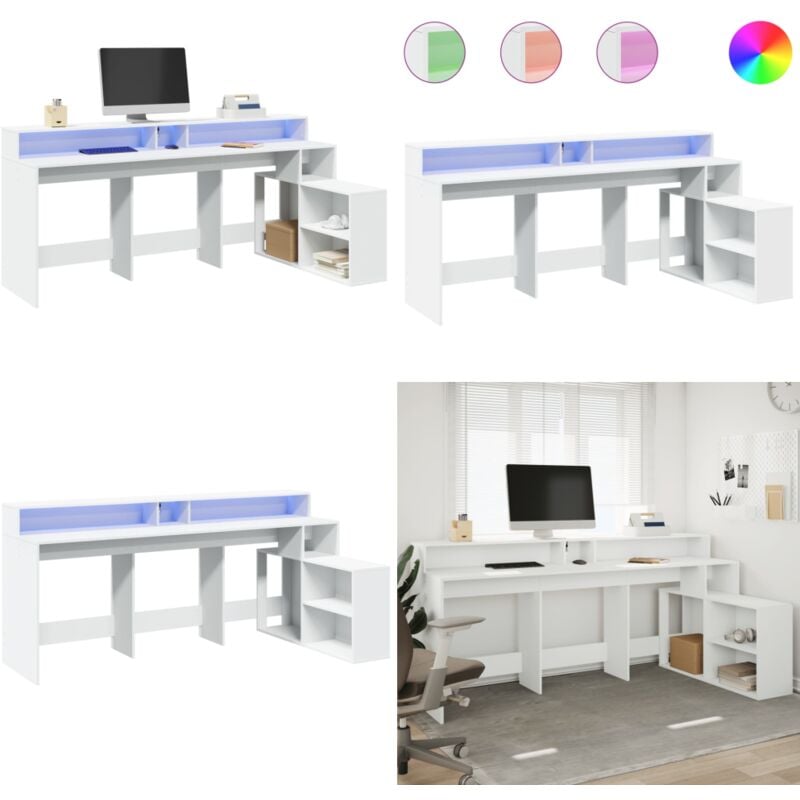 Vidaxl - Bureau avec lumières led blanc 200x104x91 cm bois d'ingénierie