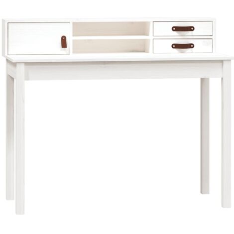 Vidaxl – Bureau droit blanc 110x50x93 cm en bois de pin massif – Grand espace de rangement – Construction robuste pour petits espaces