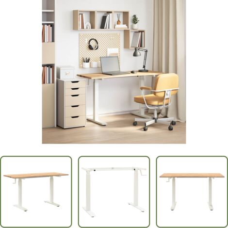 vidaXL Bureau en chêne -  Bureau Blanc et Naturel 140 x 60 cm Bois de chêne massif