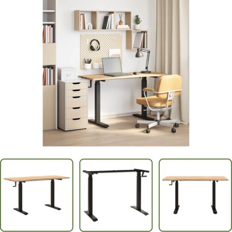 vidaXL Bureau en chêne -  Bureau Noir et naturel 140 x 60 cm Bois de chêne massif