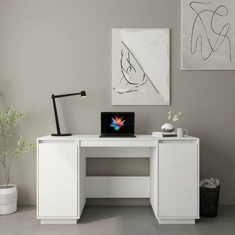 Vidaxl - Bureau de conception en bois simple avec 2 portes différentes disponibles Couleur : Blanc