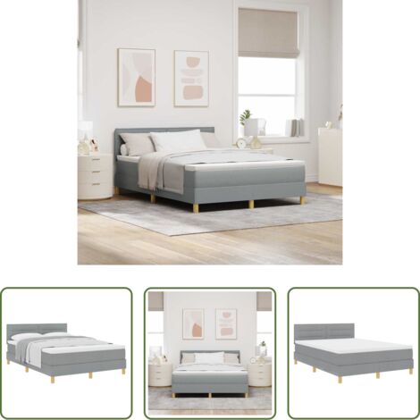 vidaXL Cabecero ajustable -  Cama tipo Box Spring con colchón Gris Claro 160 x 200 cm tela