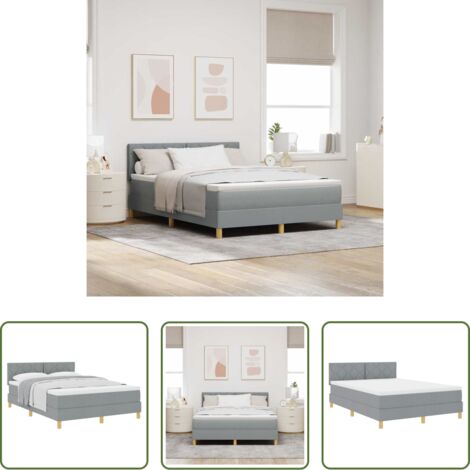 vidaXL Cabecero ajustable -  Cama tipo Box Spring con colchón Gris Claro 160 x 200 cm tela