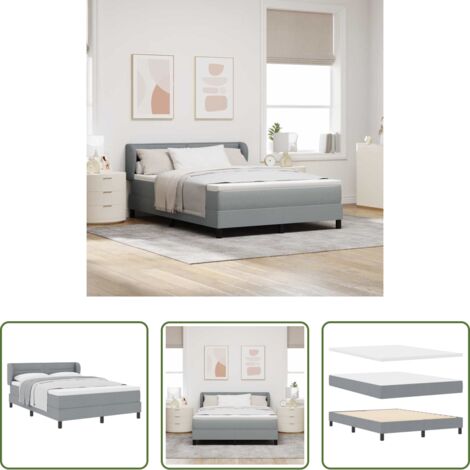 vidaXL Cabecero ajustable -  Cama tipo Box Spring con colchón Gris claro 160 x 200 cm tela
