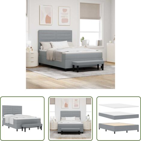 vidaXL Cabecero ajustable -  Cama tipo Box Spring con colchón Gris Claro 160 x 200 cm tela