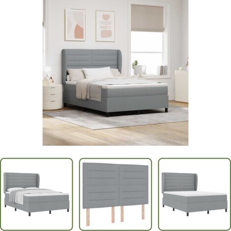 vidaXL Cabecero ajustable -  Cama tipo Box Spring con colchón Gris claro 160 x 200 cm tela