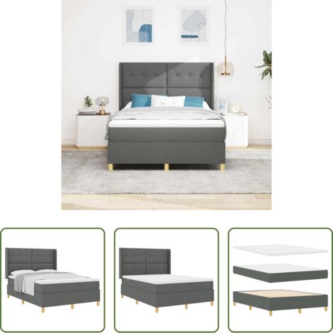 vidaXL Cabecero ajustable -  Cama tipo Box Spring con colchón Gris oscuro 160 x 200 cm tela