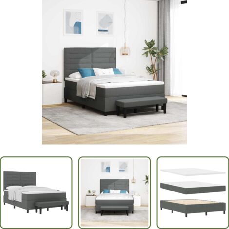 vidaXL Cabecero ajustable -  Cama tipo Box Spring con colchón Gris oscuro 160 x 200 cm tela