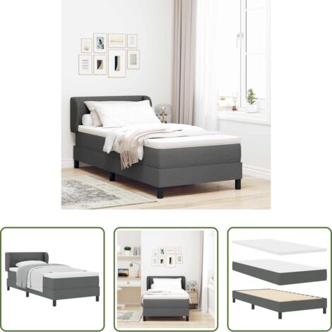 vidaXL Cabecero ajustable -  Cama tipo Box Spring con colchón Gris oscuro 90 x 200 cm tela