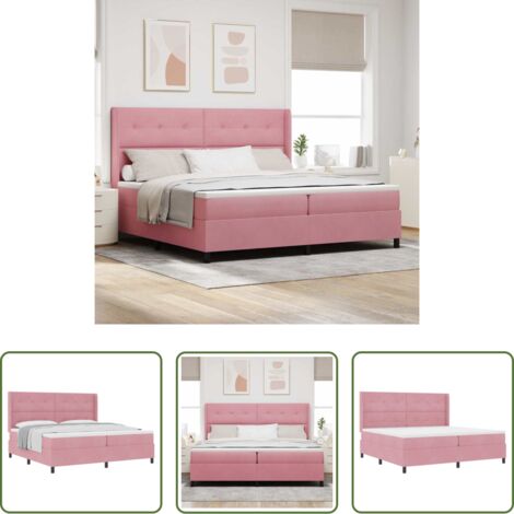 vidaXL Cabecero ajustable -  Cama tipo Box Spring con colchón Rosa 200 x 200 cm Terciopelo
