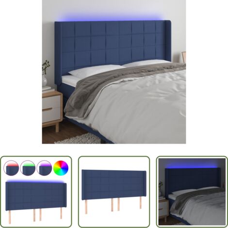 vidaXL Cabecero azul -  Cabecero con LED de tela azul 183x16x118/128 cm