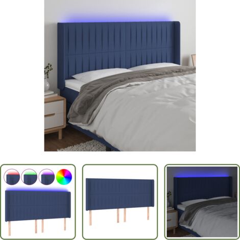 vidaXL Cabecero azul -  Cabecero con LED de tela azul 203x16x118/128 cm