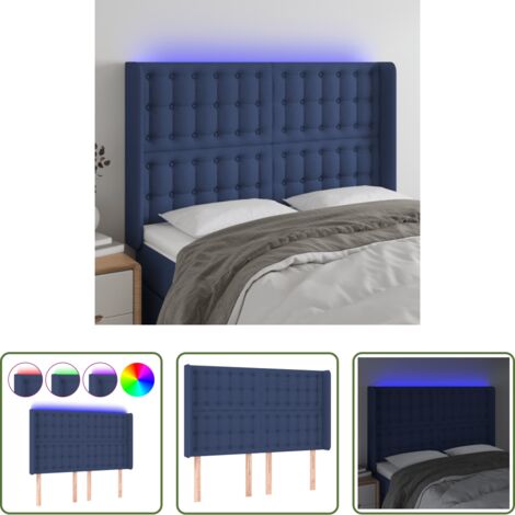 vidaXL Cabecero con luz LED -  Cabecero con LED de tela azul 147x16x118/128 cm