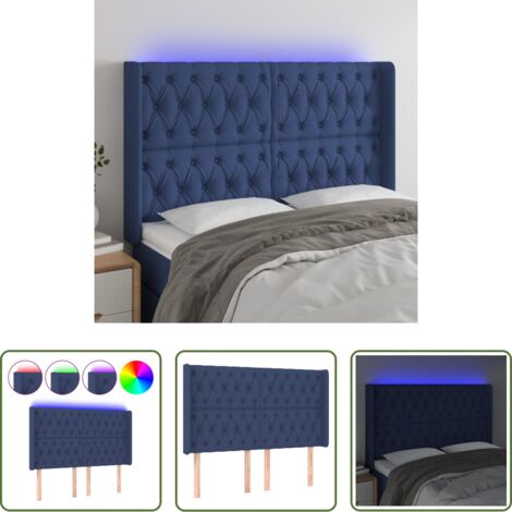 vidaXL Cabecero con luz LED -  Cabecero con LED de tela azul 147x16x118/128 cm