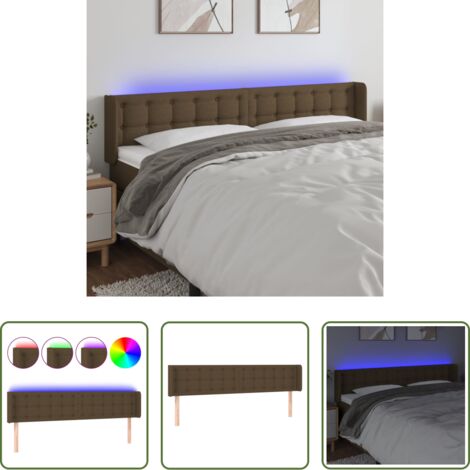 vidaXL Cabecero con luz LED -  Cabecero con LED de tela marrón oscuro 203x16x78/88 cm