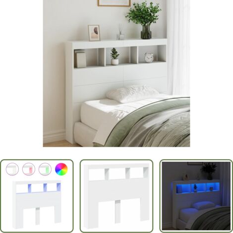 vidaXL Cabecero de cama blanco -  Cabecero de cama con LED blanco 120x17x102 cm