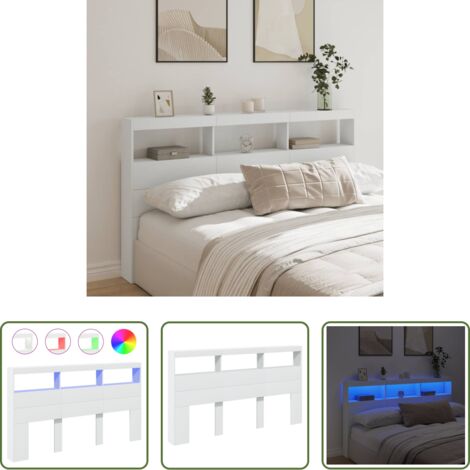 vidaXL Cabecero de cama blanco -  Cabecero de cama con LED blanco 180x17x102 cm