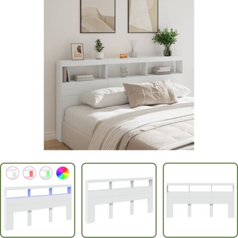 vidaXL Cabecero de cama blanco -  Cabecero de cama con luz LED blanco 200x17x102 cm