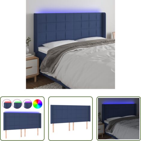 vidaXL Cabecero de cama -  Cabecero con LED de tela azul 163x16x118/128 cm