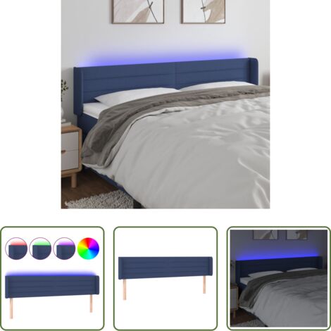 vidaXL Cabecero de cama -  Cabecero con LED de tela azul 203x16x78/88 cm
