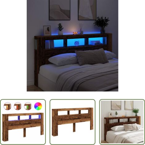vidaXL Cabecero de cama -  Cabecero con LED madera ingeniería envejecida 200x18,5x103,5 cm