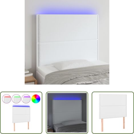 vidaXL Cabecero de cama -  Cabecero con luces LED cuero sintético blanco 100x5x118/128 cm