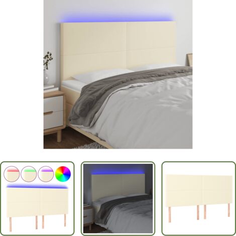 vidaXL Cabecero de cama -  Cabecero con luces LED cuero sintético crema 180x5x118/128 cm