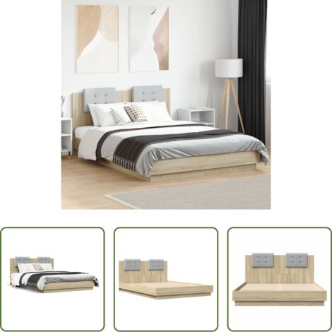 vidaXL Cabecero de cama -  Cama con cabecero madera de ingeniería roble Sonoma 150x200 cm