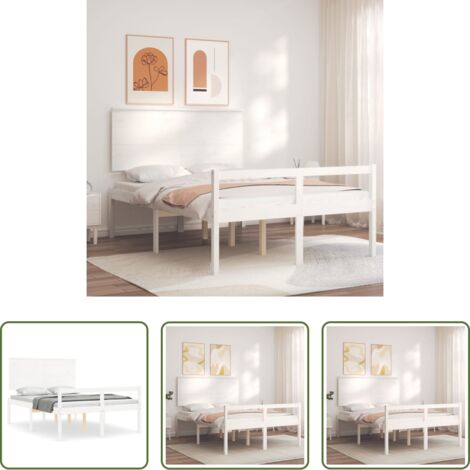 vidaXL Cabecero de cama -  Cama personas mayores cabecero madera maciza blanco 140x200 cm