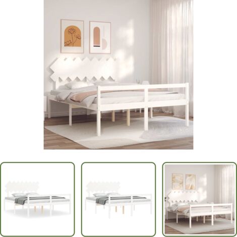 vidaXL Cabecero de cama -  Cama personas mayores cabecero madera maciza blanco 160x200 cm