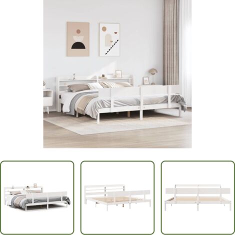 vidaXL Cabecero de cama -  Cama sin colchón madera maciza de pino blanca 180x200 cm