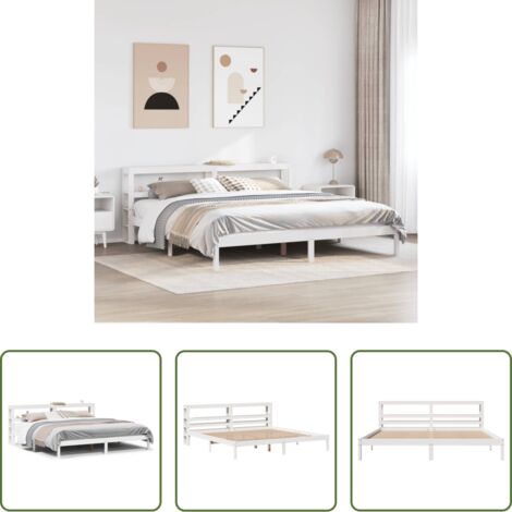 vidaXL Cabecero de cama -  Cama sin colchón madera maciza de pino blanca 180x200 cm