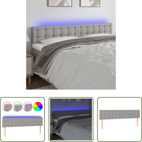 vidaXL Cabecero de cama con LED -  Cabecero con LED de tela gris claro 180x5x78/88 cm