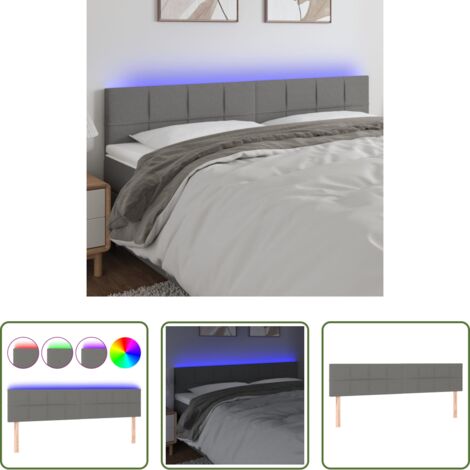 vidaXL Cabecero de cama con LED -  Cabecero con LED de tela gris oscuro 200x5x78/88 cm