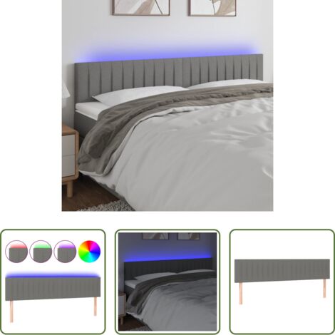 vidaXL Cabecero de cama con LED -  Cabecero con LED de tela gris oscuro 200x5x78/88 cm