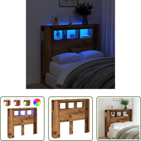 vidaXL Cabecero de cama con luces RGB -  Cabecero con LED madera ingeniería envejecida 120x18,5x103,5 cm