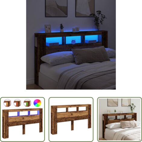 vidaXL Cabecero de cama con luces RGB -  Cabecero con LED madera ingeniería envejecida 180x18,5x103,5 cm