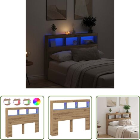 vidaXL Cabecero de cama con luces rgb -  Cabecero de cama con LED roble artesanal 140x17x102 cm