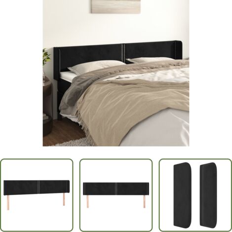 vidaXL Cabecero de cama con orejas -  Cabecero de terciopelo negro 203x16x78/88 cm
