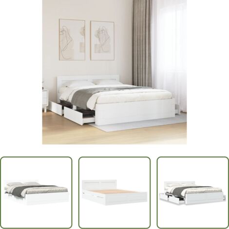 vidaXL Cabecero de cama -  Estructura cama con cabecero madera ingeniería blanco 150x200cm