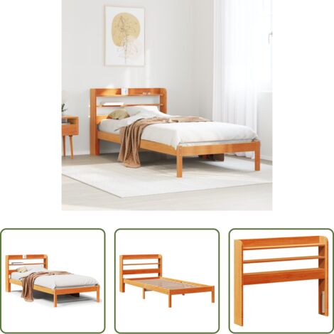vidaXL Cabecero de cama -  Estructura cama con cabecero madera pino marrón cera 100x200 cm
