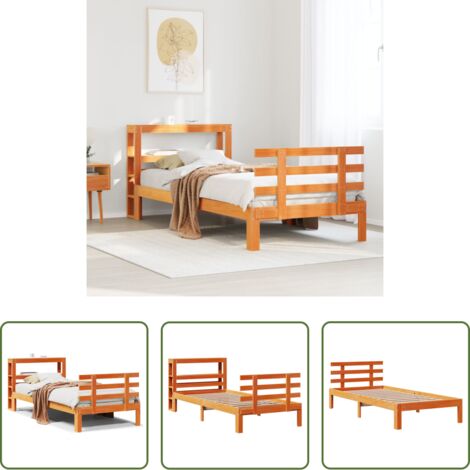 vidaXL Cabecero de cama -  Estructura cama con cabecero madera pino marrón cera 100x200 cm