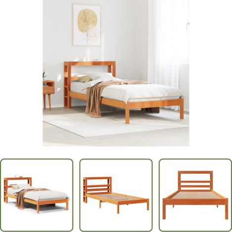 vidaXL Cabecero de cama -  Estructura cama con cabecero madera pino marrón cera 100x200 cm