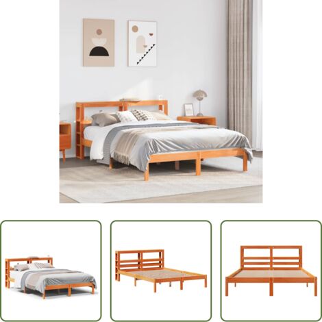 vidaXL Cabecero de cama -  Estructura cama con cabecero madera pino marrón cera 135x190 cm