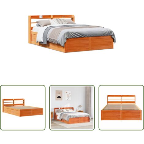 vidaXL Cabecero de cama -  Estructura cama con cabecero madera pino marrón cera 140x190 cm