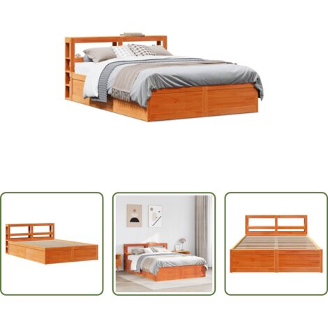 vidaXL Cabecero de cama -  Estructura cama con cabecero madera pino marrón cera 150x200 cm